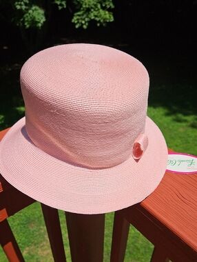 Vintage NWT Frank Olive I. Magnin Frank Olive  Women’s Pink Straw Boater Hat